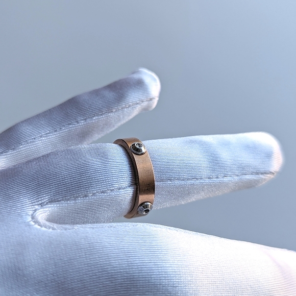 Signed Henri Bendel Stackable Rose Gold with Silver Studs, Swarovski Ring - sz 7 - Picture 1 of 9